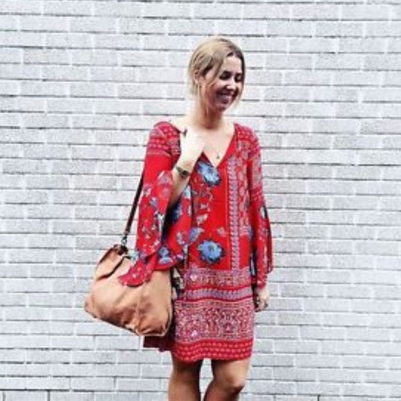 Anthro Vanessa Virginia Silk Paisley Floral Bell Sleeve Dress - Picture 4 of 9